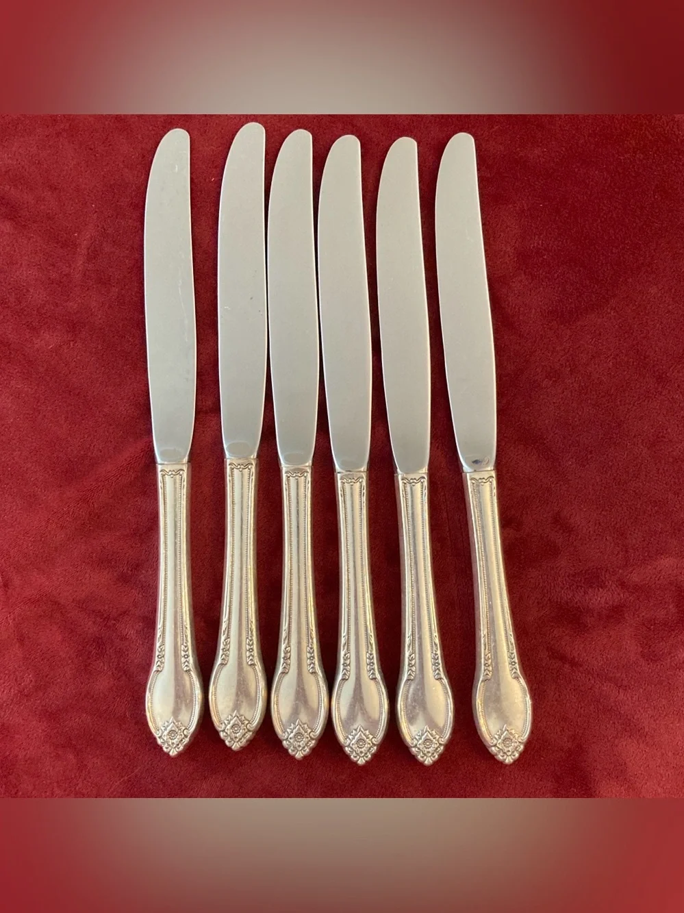 6 Silverplate Dinner Knives 1847 Rogers Bros Remembrance Rose Pattern | 1960s